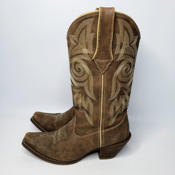 Durango Stitched Pattern Western Pointed Toe Boots 6M - Picture 3 of 15
